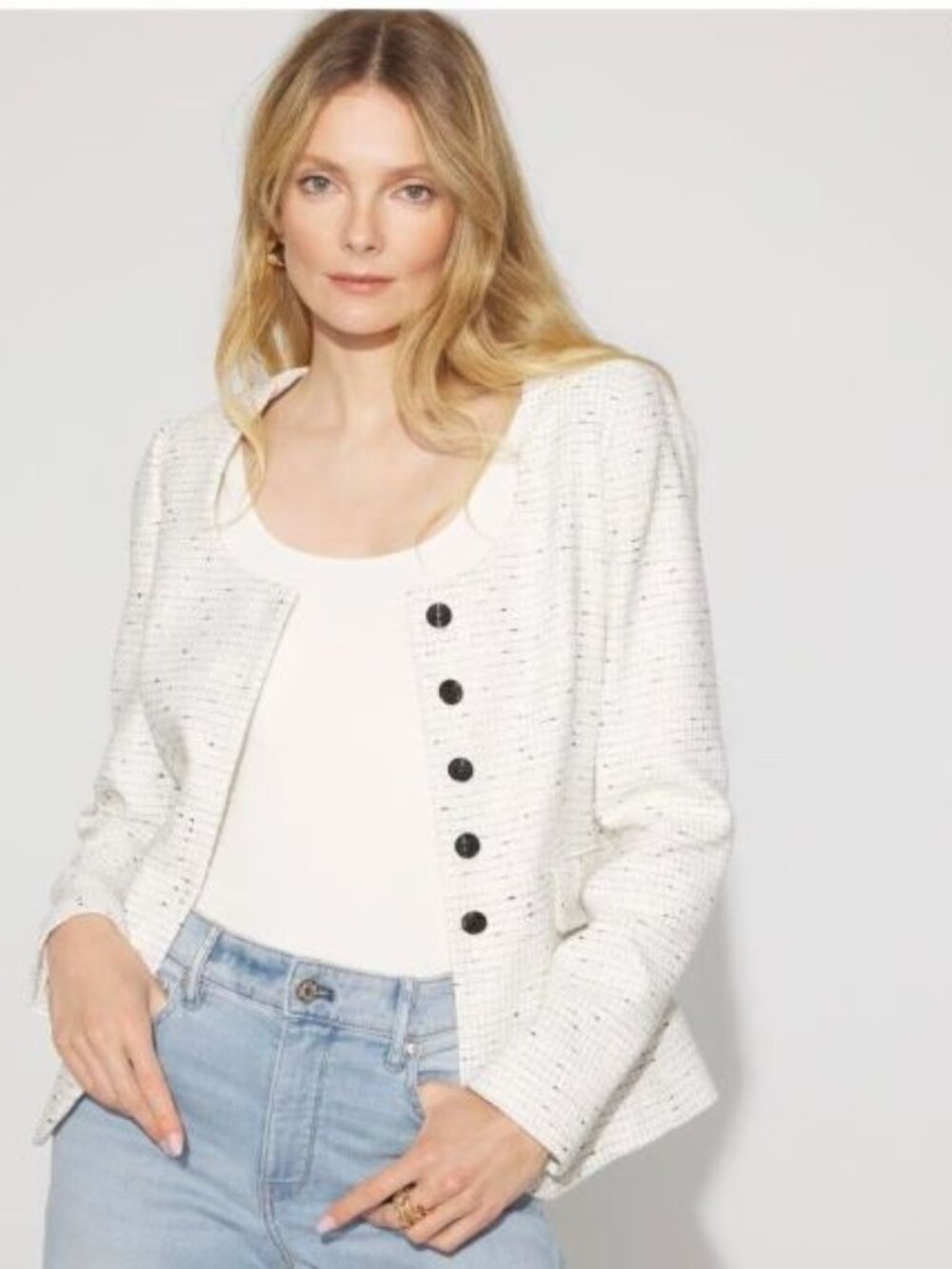 NWT White House Black Market Scoop Neck Tweed Blazer Jacket Size 0